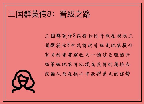 三国群英传8：晋级之路